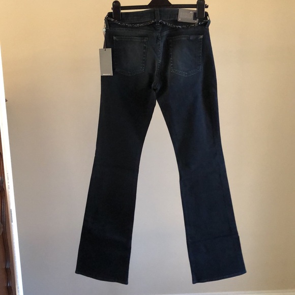 7 For All Mankind Size 29 skinny bootcut premium black denim jeans w beaded belt - Picture 2 of 5